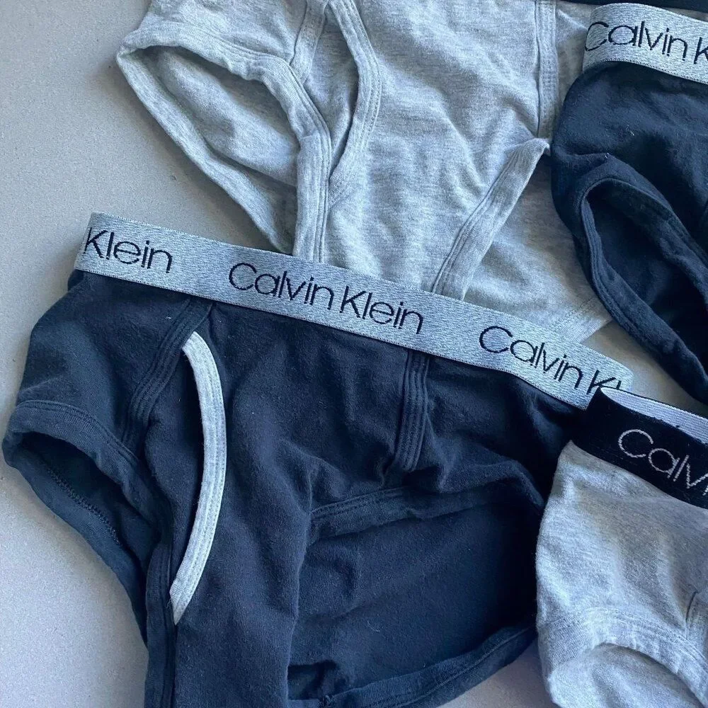 Calvin Klein Boys 4-Pieces Black and Gray Cotton Stretch Logo Briefs, Size 6/7
